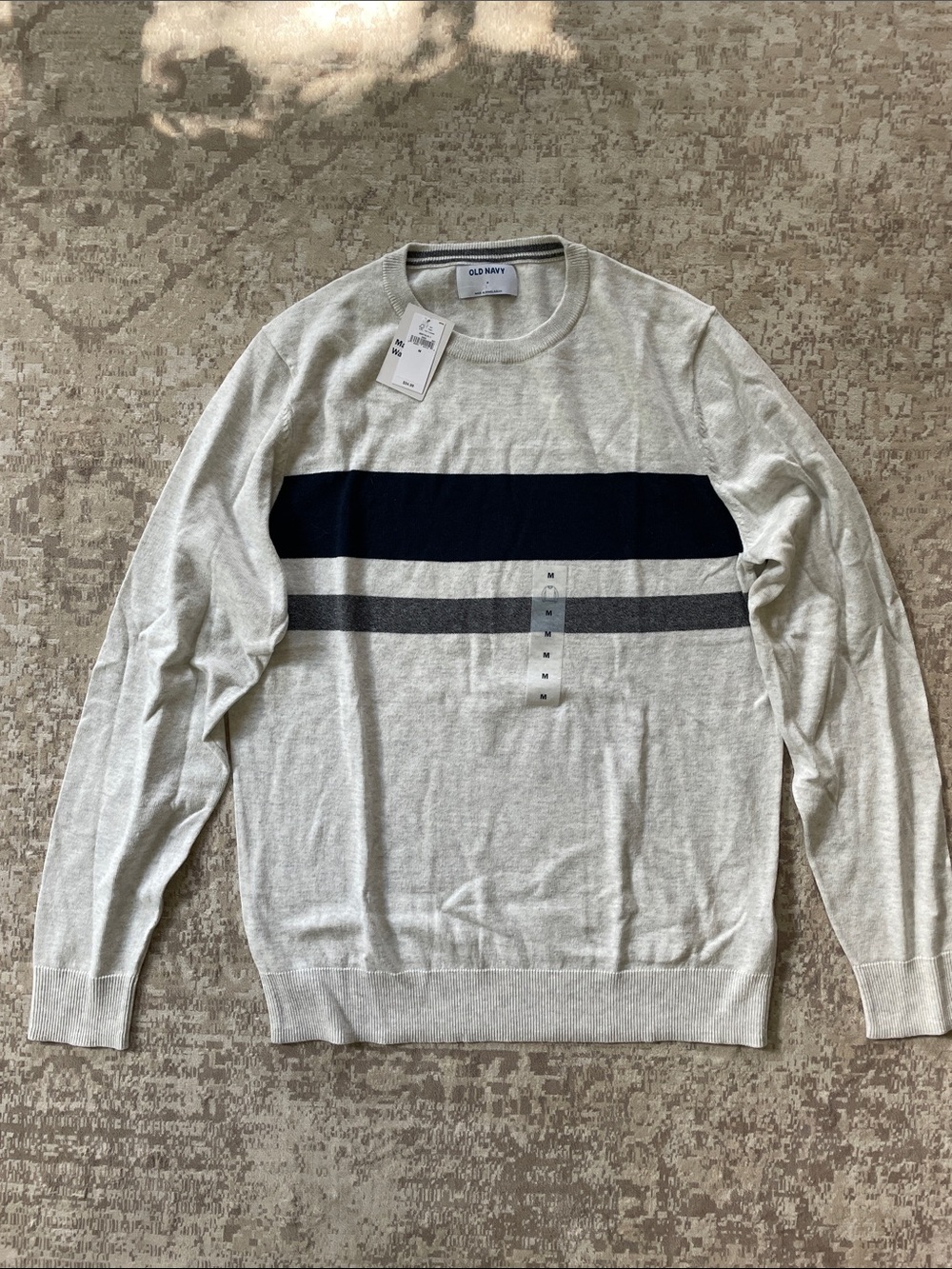 NWT Old Navy Men’s Striped Crewneck Sweater Cream/Navy
